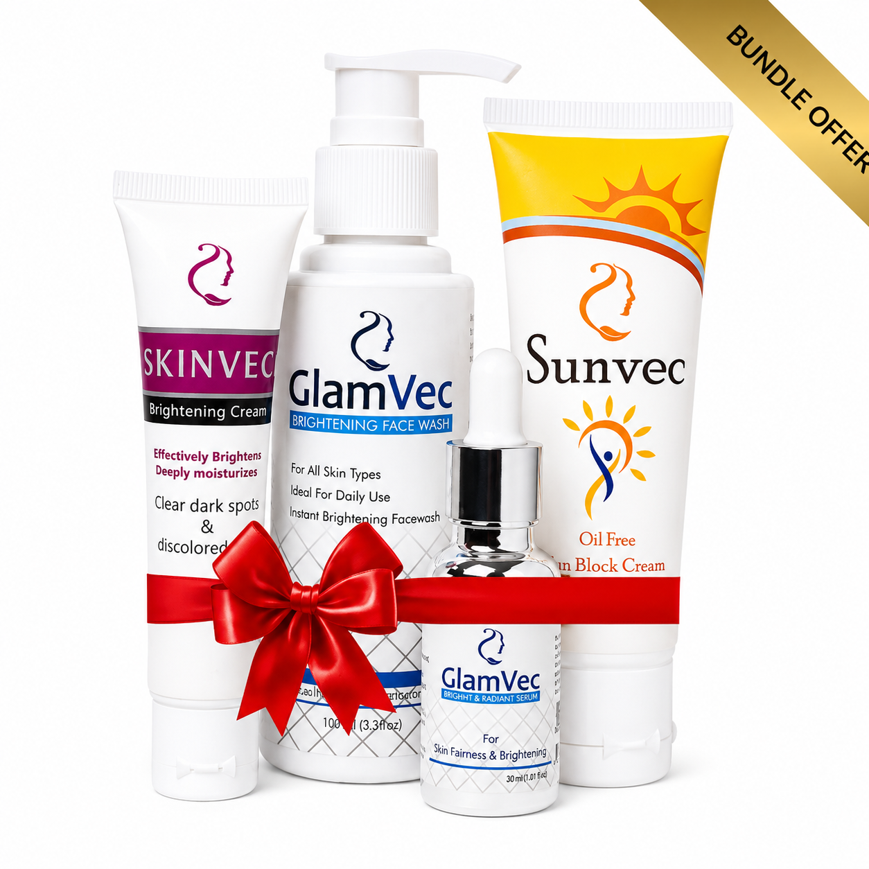 Brightening Skincare (Bundle) – Face Wash, Brightening Cream, Oil-Free Sunblock & Serum (4-in-1 Glow Set)