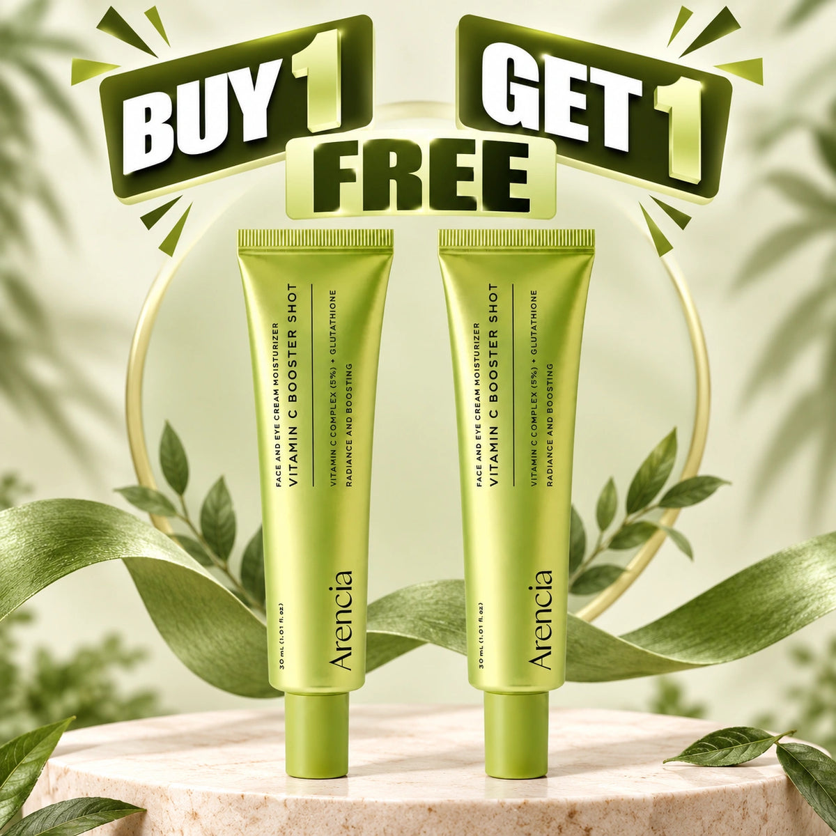 Arencia Vitamin C Booster Shot Face and Eye Cream Moisturizer with 5% Vitamin C Complex and Glutathione