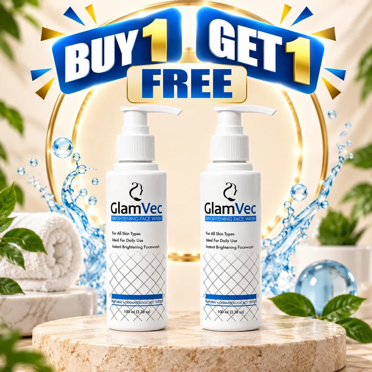 GlamVec Brightening Face Wash 100ml for all skin types and daily facial cleansing