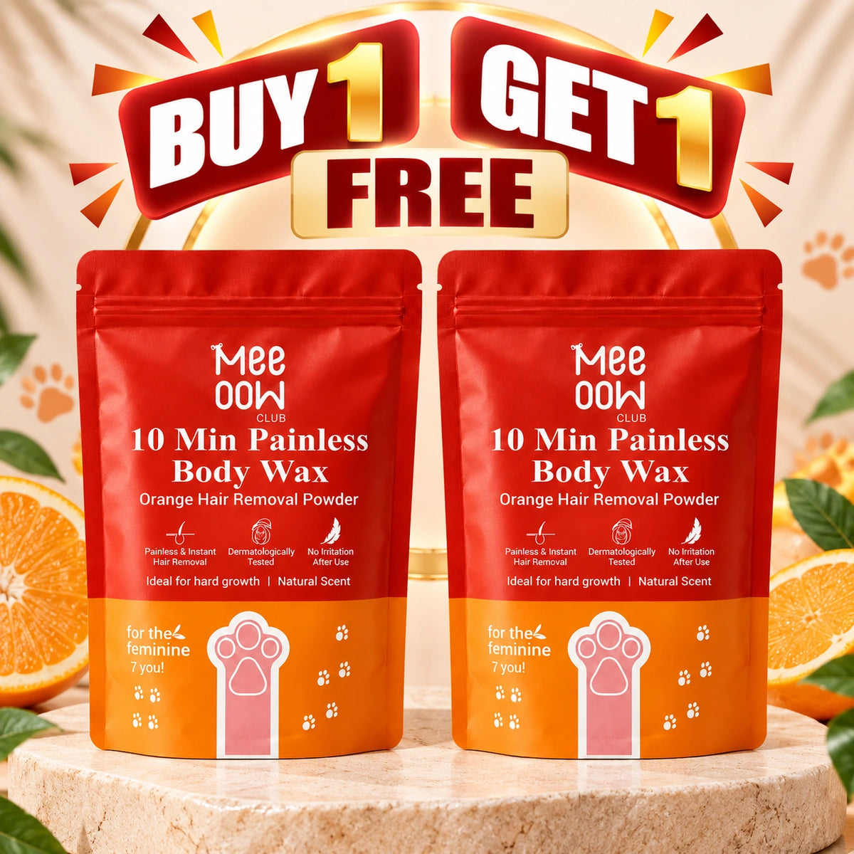 Mee Ooln Club 10 Min Painless Body Wax Orange Hair Removal Powder for women